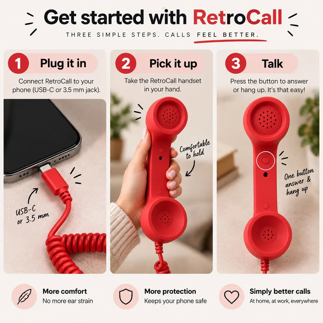 Three steps to get started with the RetroCall handset