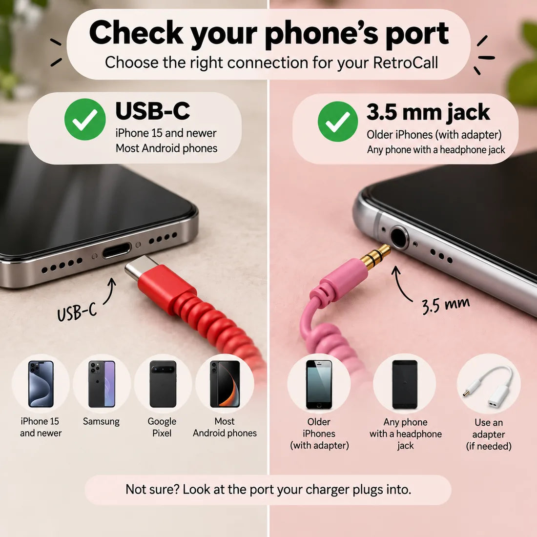 Checking the charging port on the bottom of a phone